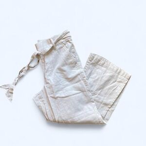 J Crew  Cream Linen Blend Belted Wide Leg Pants Size 4 Coastal Beach